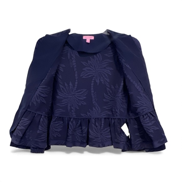Lilly Pulitzer | Shaylee Palm Tree Jacquard Navy Jacket Flare Sleeves Size Small - Picture 5 of 7